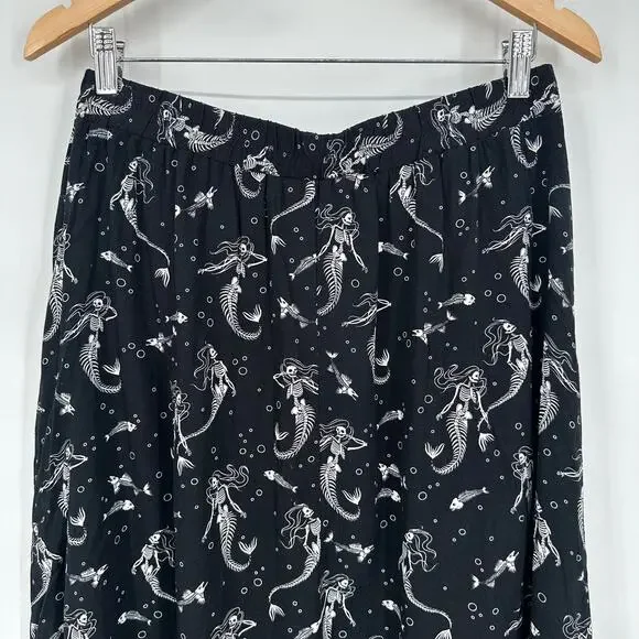 Black Friday Skeleton Mermaid Print Midi Skirt Gothic Whimsygoth Halloween Goth - Picture 7 of 11